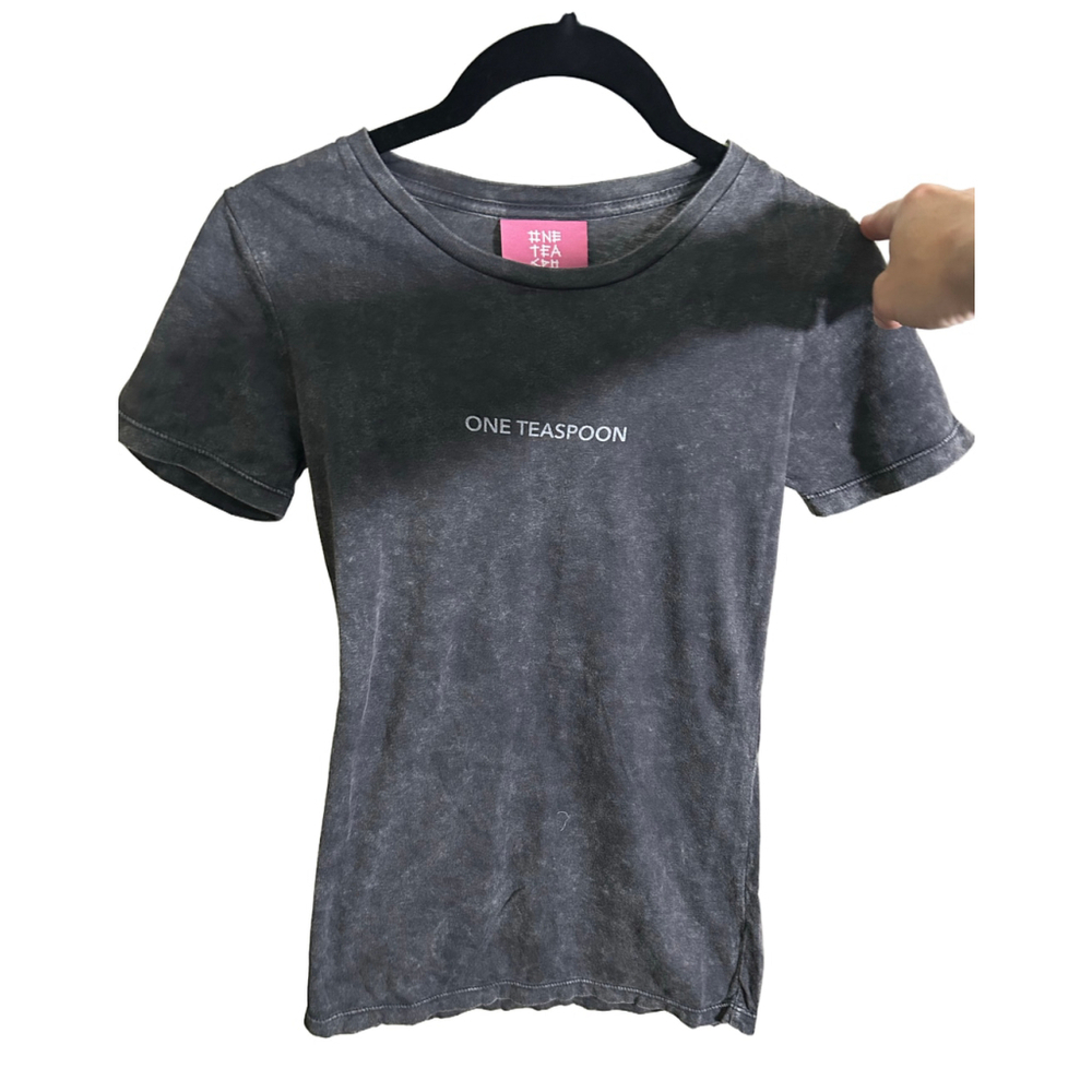 One Teaspoon Fitted Faded Black Organic Cotton Crewneck Tee, Size XXS
